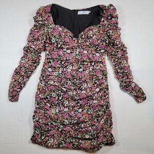 ASTR The‎ Label Jadine Ruched Mini Dress Sz M Fuchsia Floral Sweetheart
